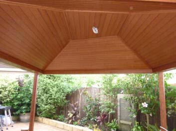 A glosswood lined ceiling with some tricky angles