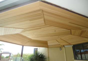 Cedar timber ceiling - with many awkward angles to contemplate